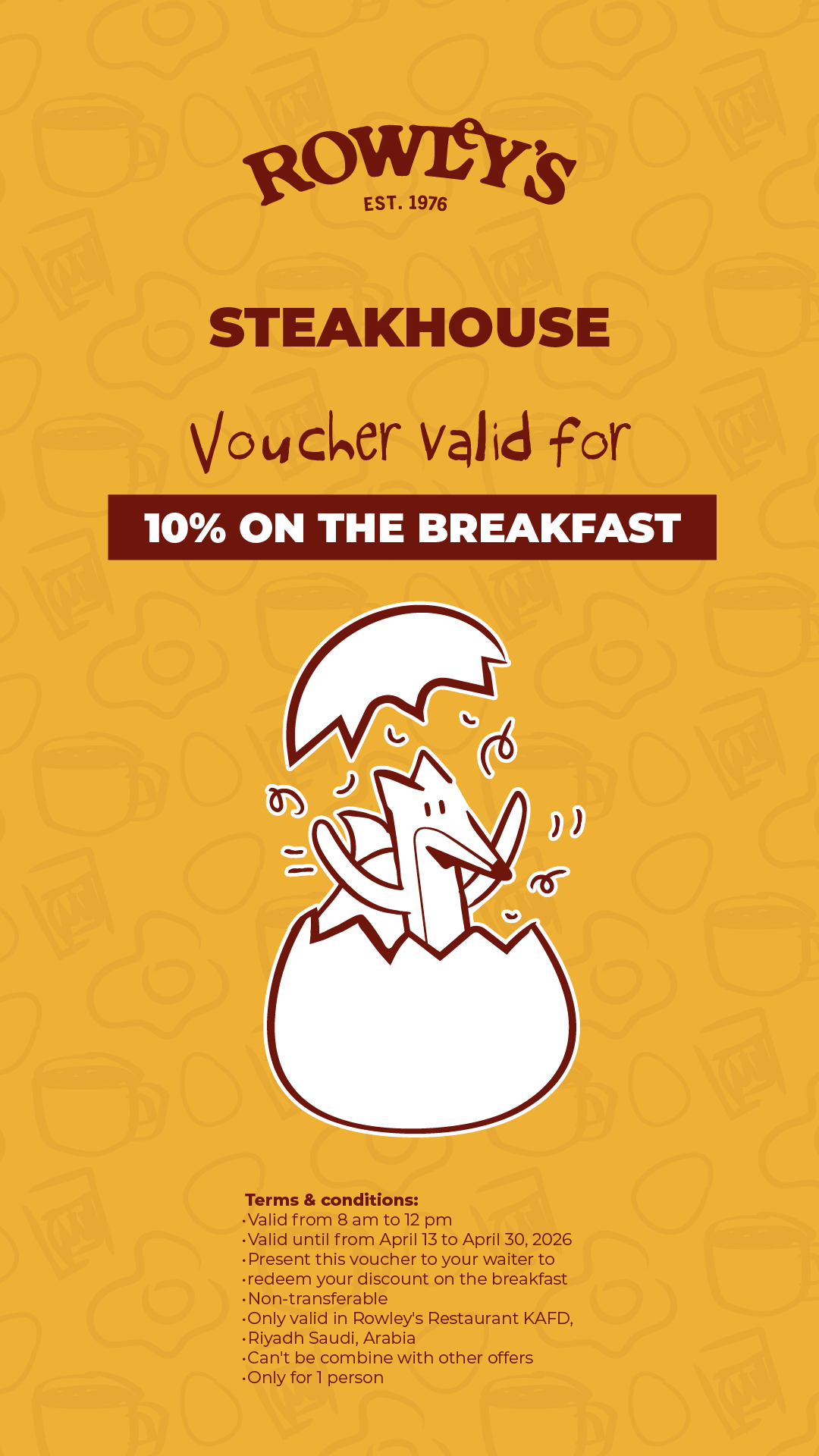 Rowley's Breakfast 10% Discount Voucher